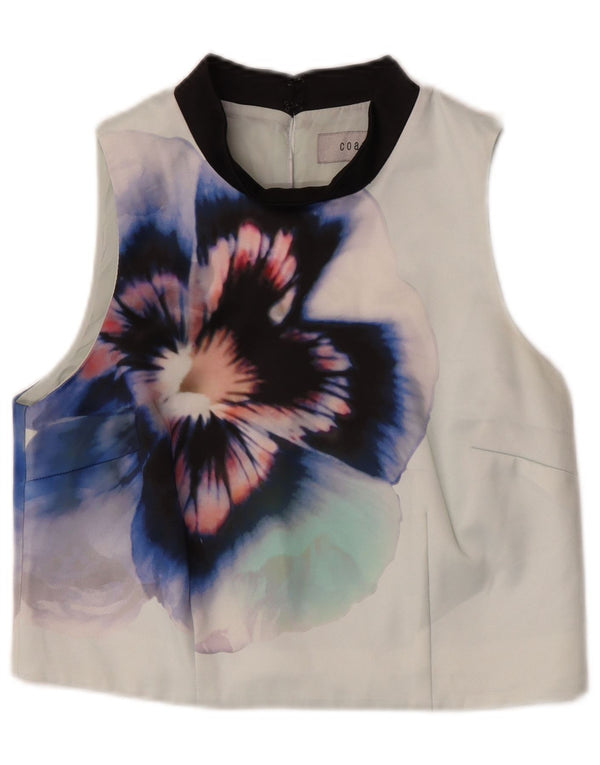Blusa feminina cropped sem mangas Coast UK 12 poliéster floral verde médio