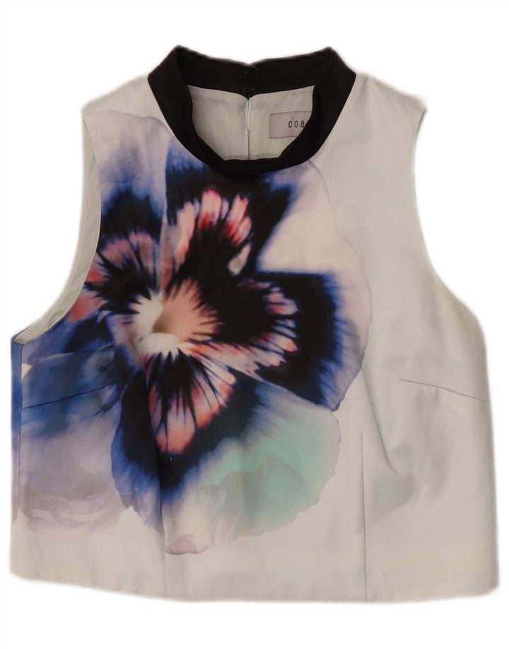 Blusa feminina cropped sem mangas Coast UK 12 poliéster floral verde médio