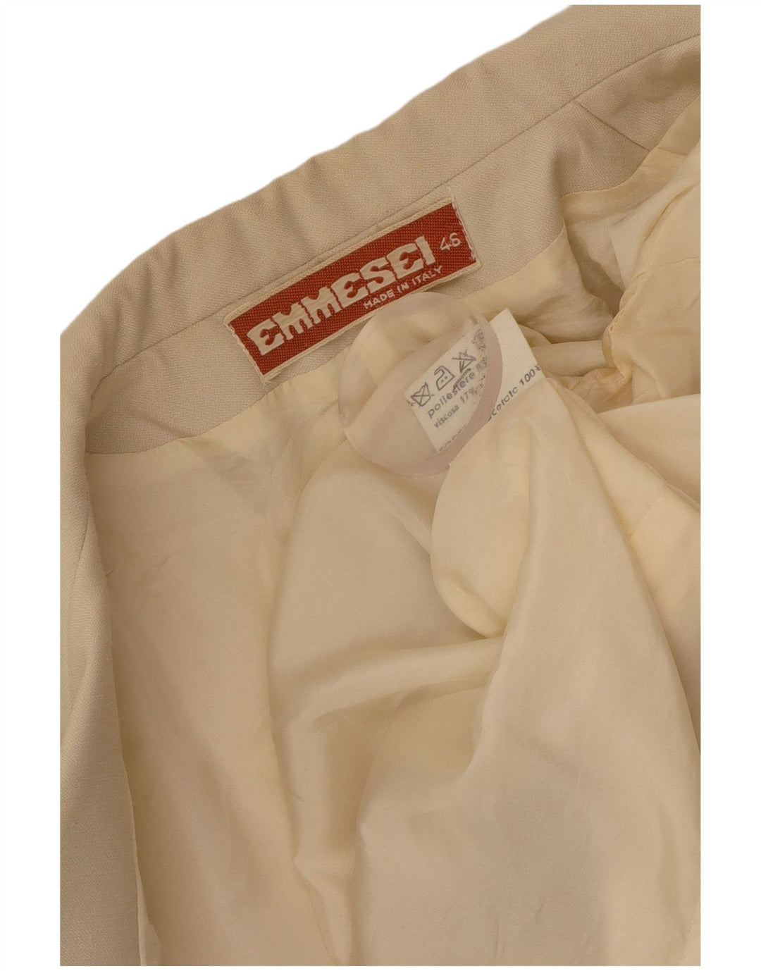 Jaqueta de blazer com peito duplo para mulheres vintage IT 46 grande poliéster bege