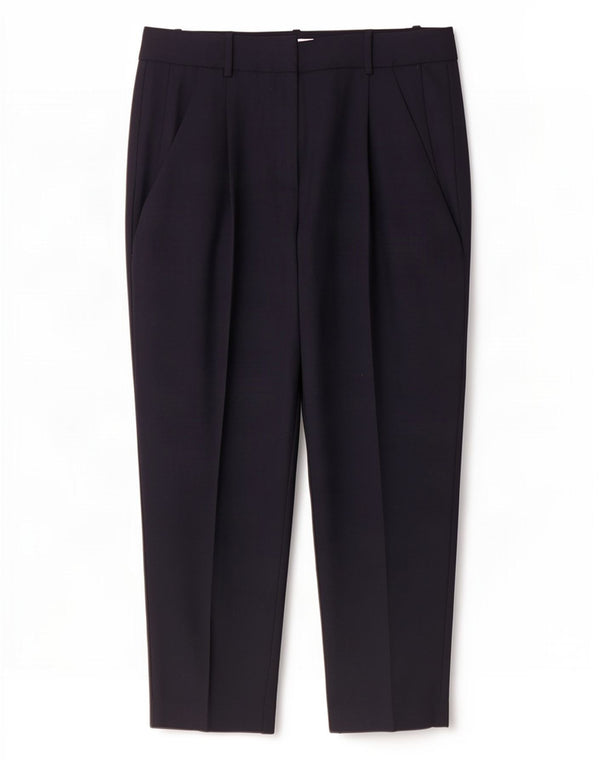 Calça feminina Reiss Crop Tapered Suit Reino Unido 12 Médio W32 L26 Azul Marinho Lã