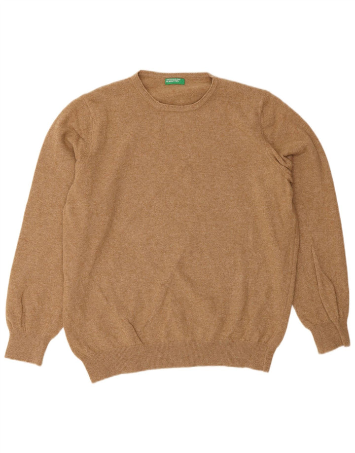 Suéter masculino Benetton com gola redonda, marrom médio