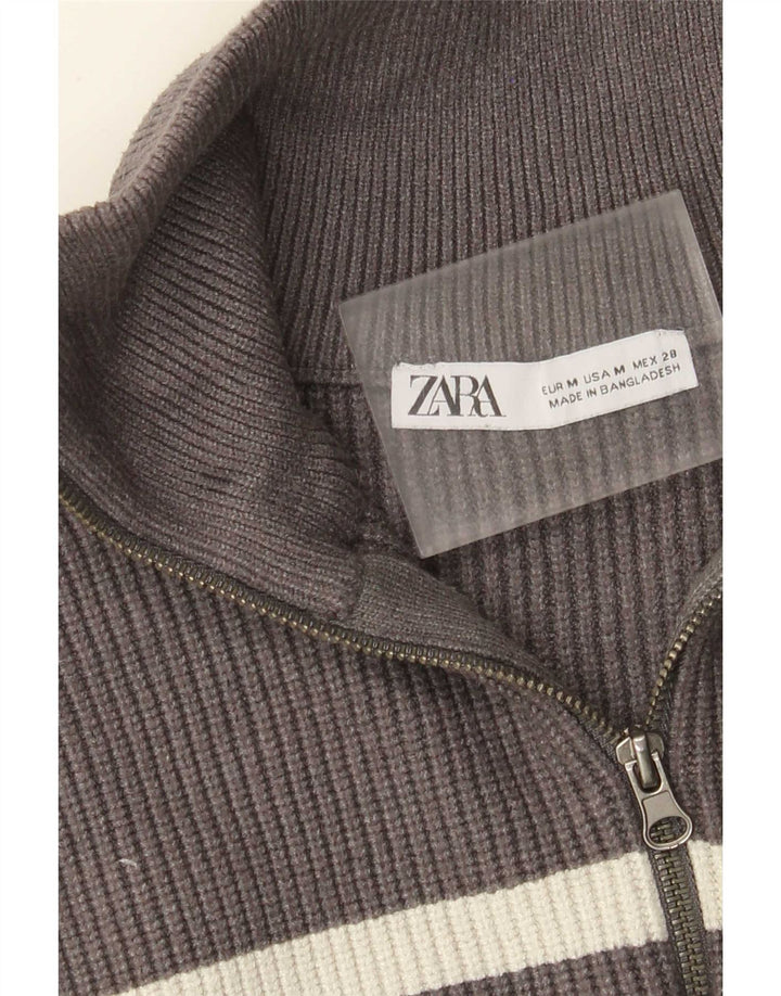 Zara Womens Zip Neck Vest Regata Reino Unido 14 Médio Cinza Listrado