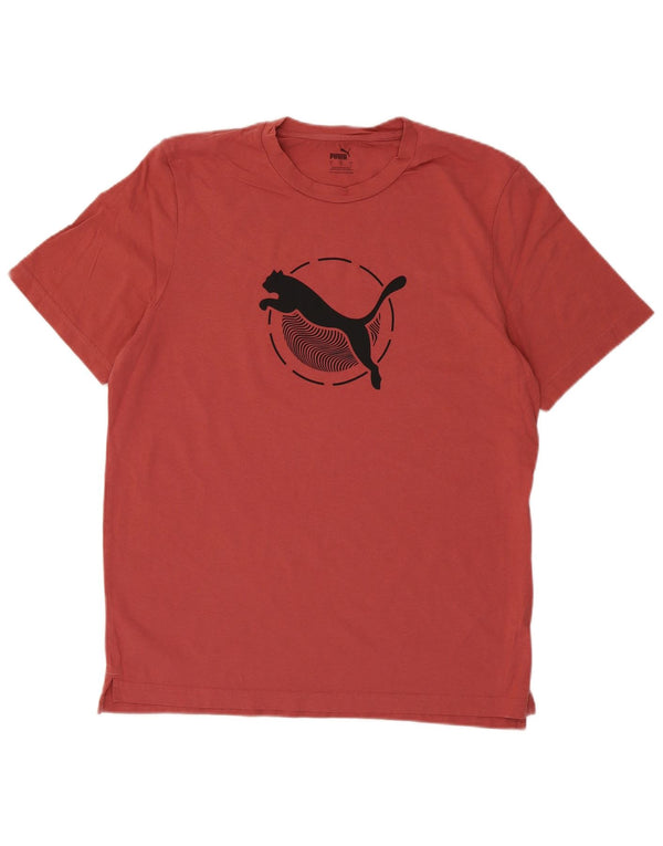 Puma Mens Graphic T-Shirt Top Grande Algodão Vermelho