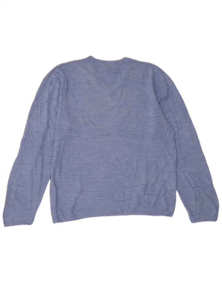 Suéter masculino Marks & SPENCER com ajuste regular e decote em V, acrílico azul médio