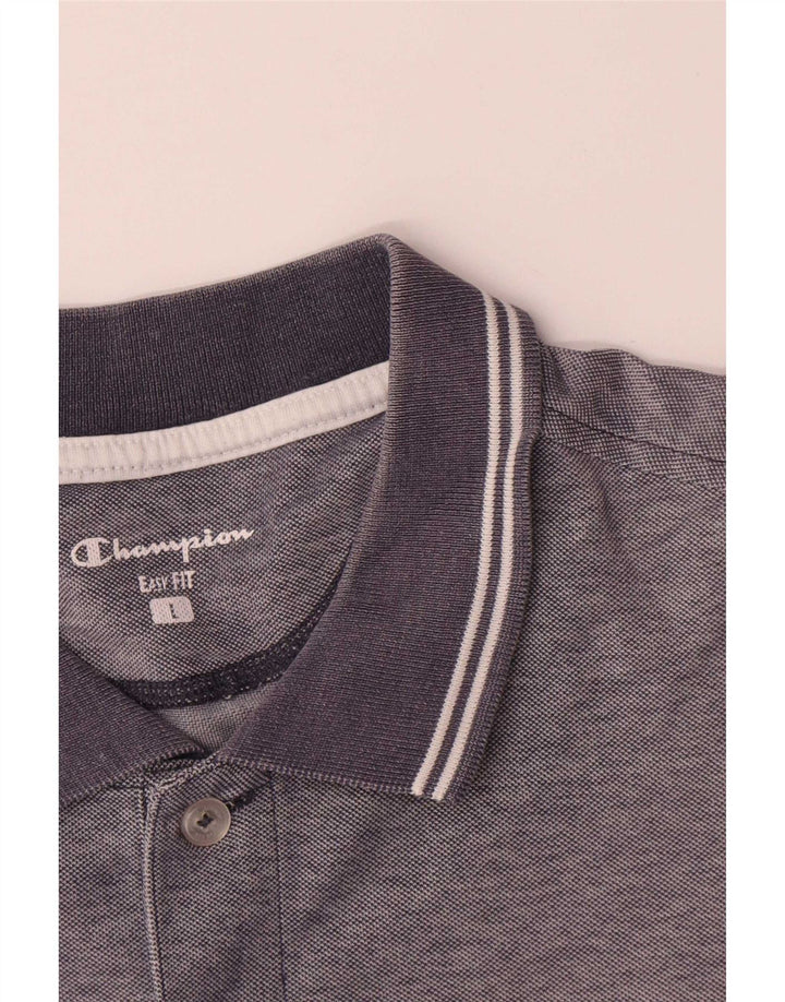 Champion Camisa polo masculina de ajuste fácil grande poliéster listrado cinza