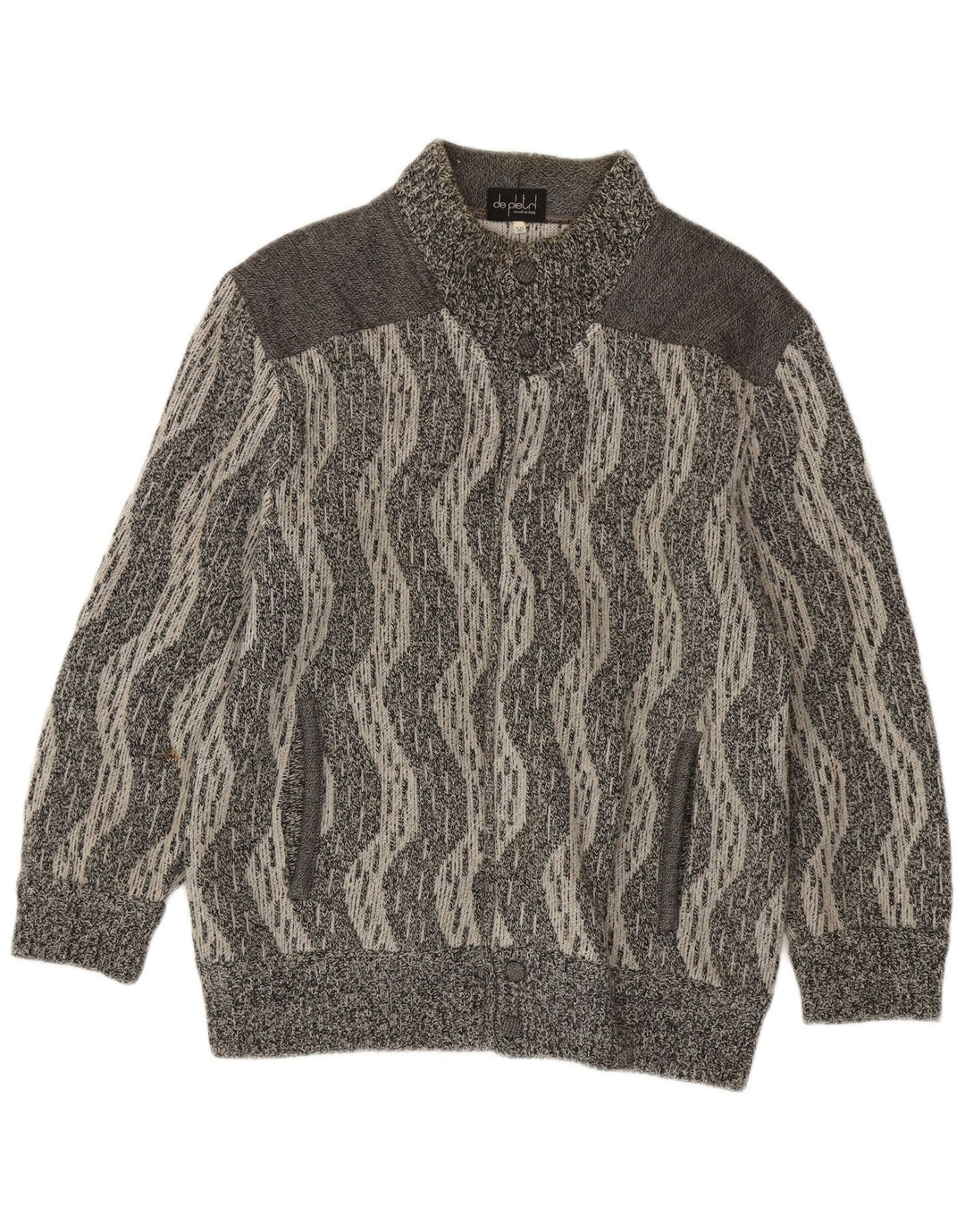 Suéter cardigã masculino De Pletrl IT 50 lã Chevron cinza médio