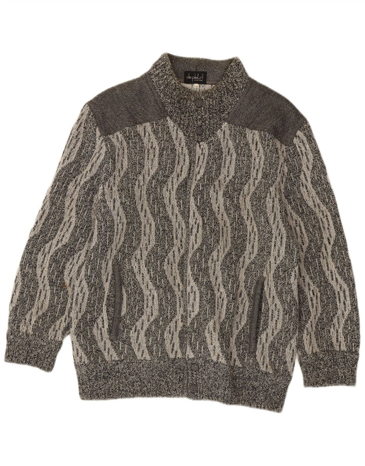 Suéter cardigã masculino De Pletrl IT 50 lã Chevron cinza médio