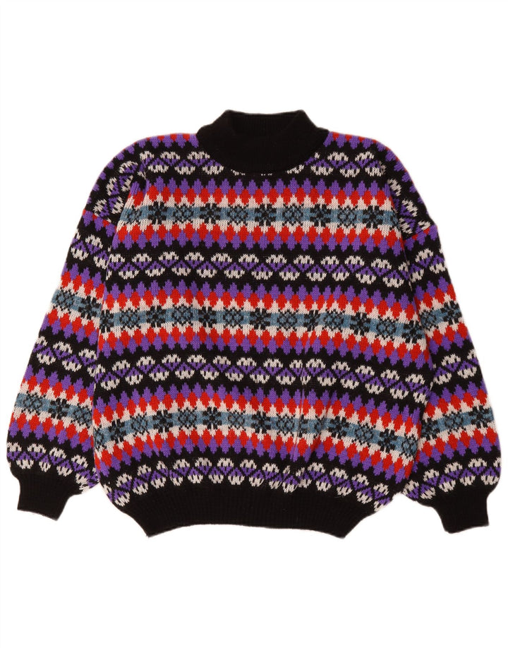 Suéter vintage masculino com gola tartaruga grande multicolorido Fair Isle