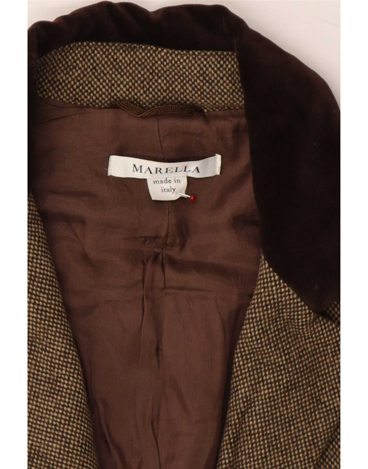 Jaqueta blazer aberta feminina Marella Reino Unido 14 grande cinza colorblock lã