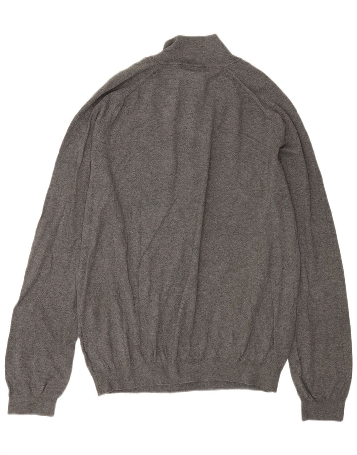 Suéter masculino EDDIE BAUER com zíper e gola grande de algodão cinza