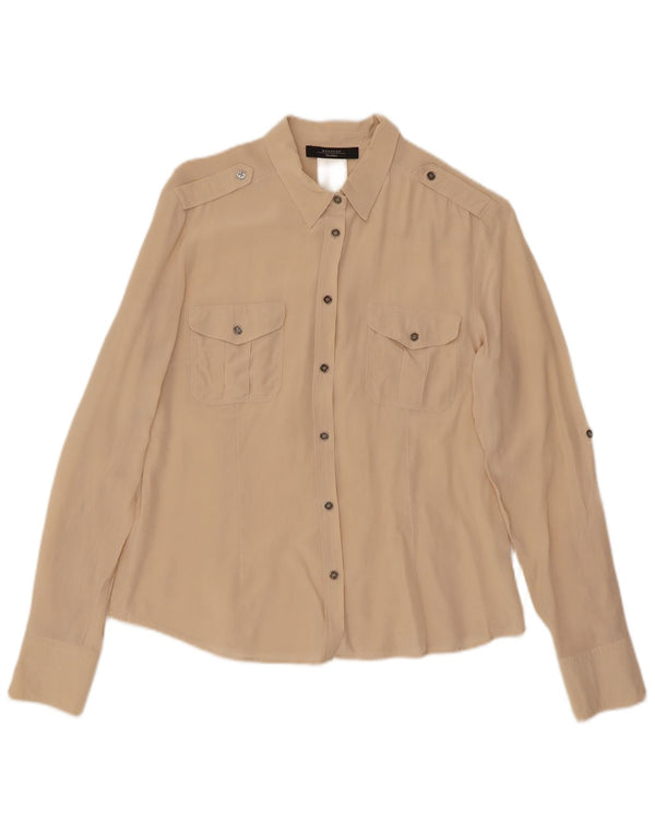 Max Mara Camisa militar feminina de manga comprida grande seda bege