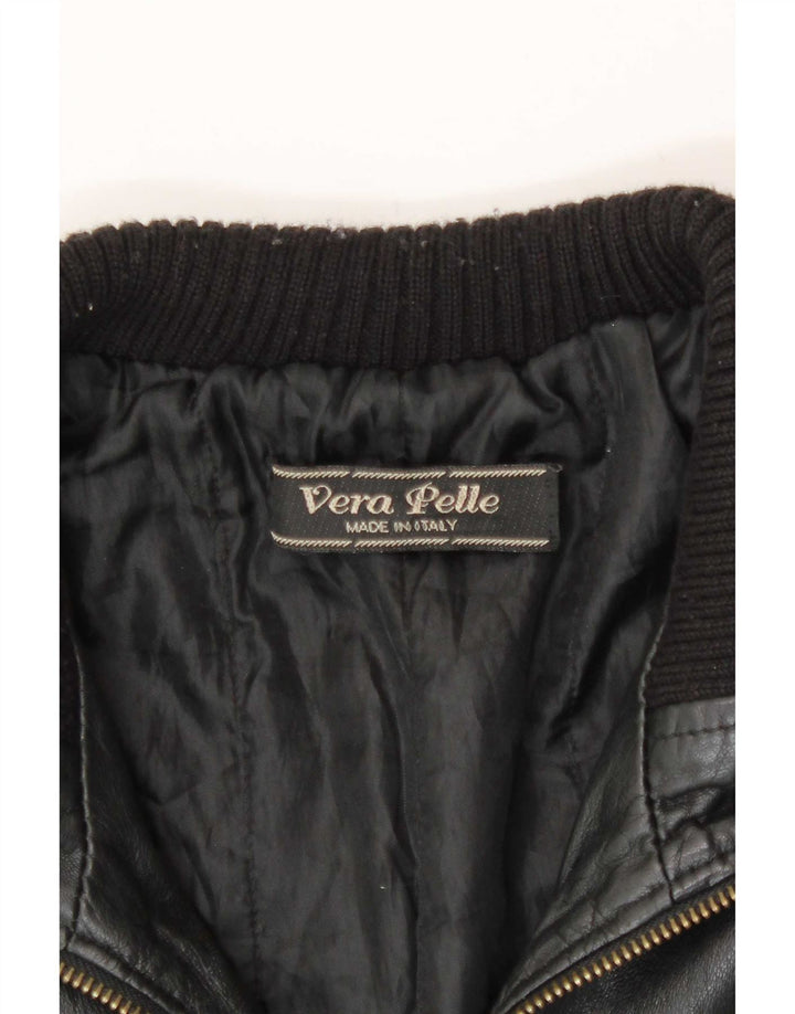Jaqueta de couro masculina vintage UK 36 pequena preta