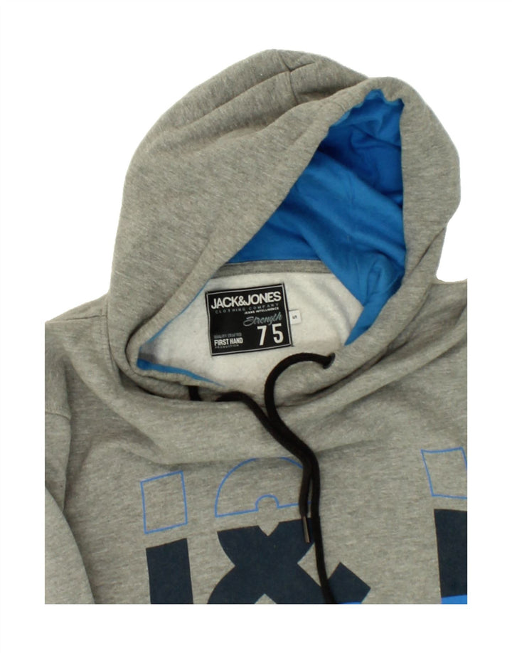 JACK & JONES Mens Workwear Graphic Hoodie Jumper Small Grey Cotton Vintage Jack & Jones and Second-Hand Jack & Jones from Messina Hembry 