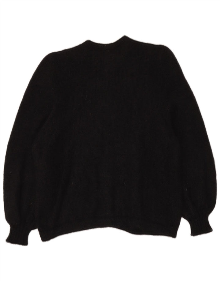 Suéter cardigã feminino VINTAGE Reino Unido 14 grande mohair preto