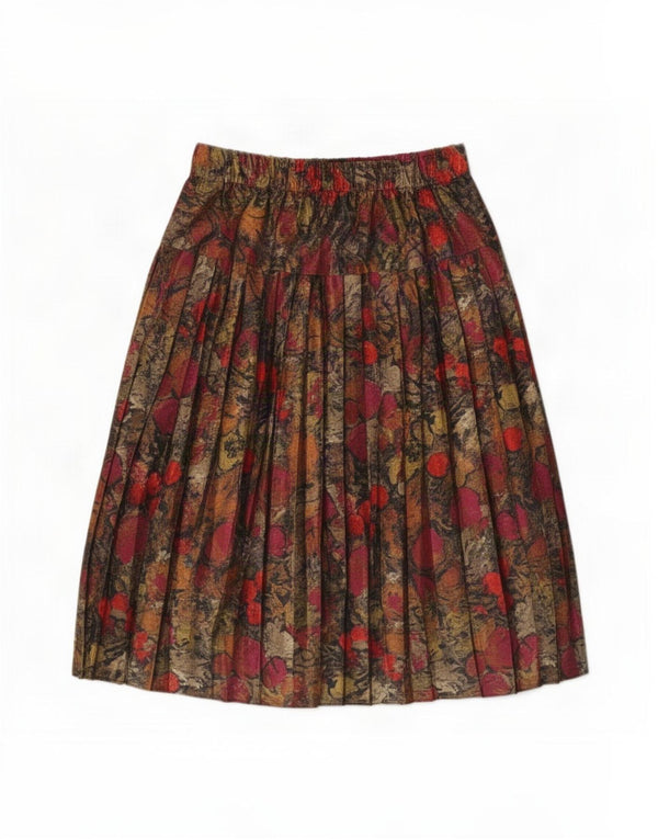 Saia plissada de cintura alta feminina vintage UK 20 2XL W30 floral multicolorido