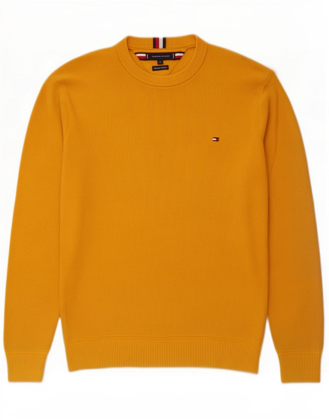 Suéter masculino Tommy Hilfiger com gola redonda, algodão amarelo médio