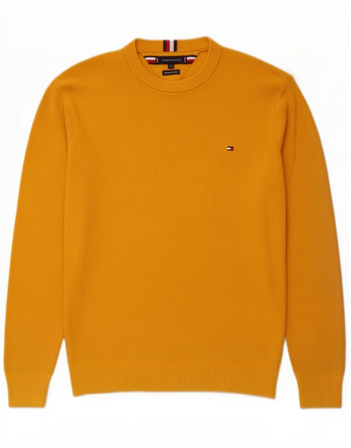 Suéter masculino Tommy Hilfiger com gola redonda, algodão amarelo médio