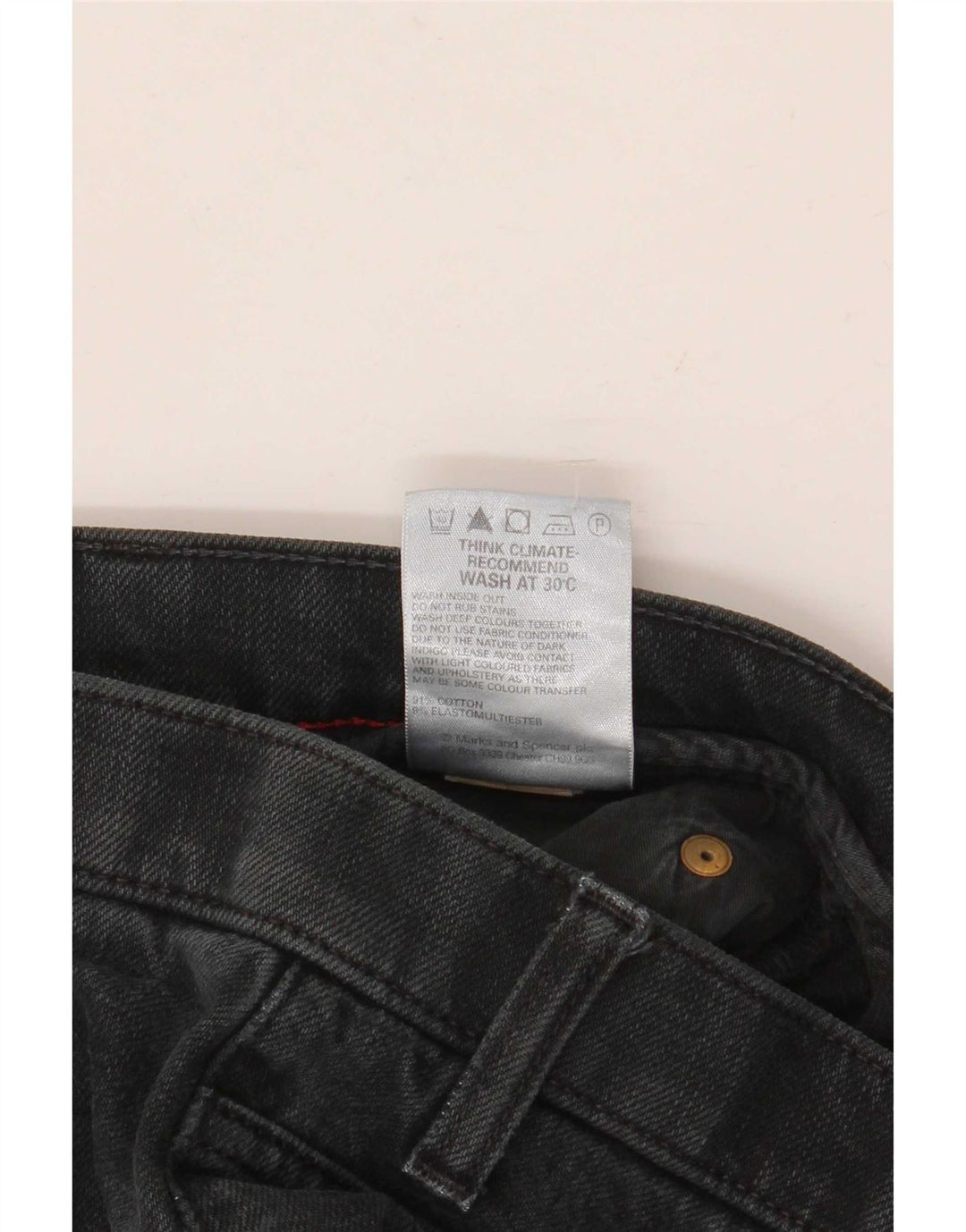 Calça jeans reta masculina Marks & Spencer Blue Harbor W34 L35 algodão preto