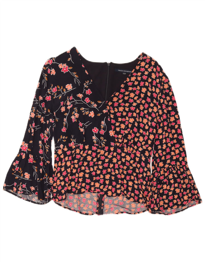Blusa cropped feminina FRENCH CONNECTION UK 8 pequena azul marinho floral