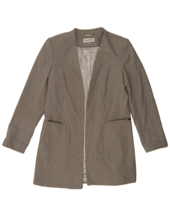 Jaqueta blazer feminina CALVIN KLEIN Longline aberta EUA 12 poliéster cinza grande