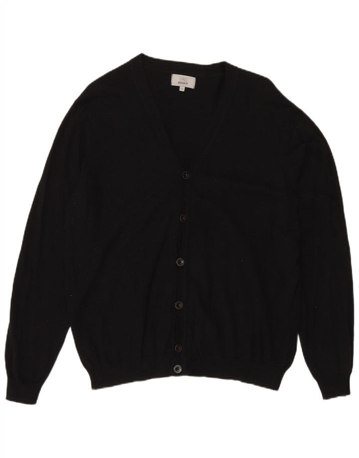 Suéter cardigã masculino Marks & Spencer regular fit grande algodão preto