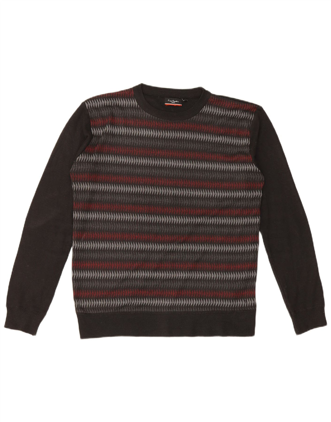 Suéter masculino Pierre Cardin com gola redonda, grande poliéster geométrico preto