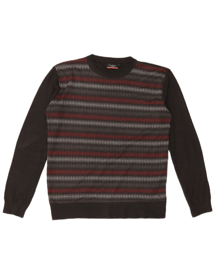 Suéter masculino Pierre Cardin com gola redonda, grande poliéster geométrico preto