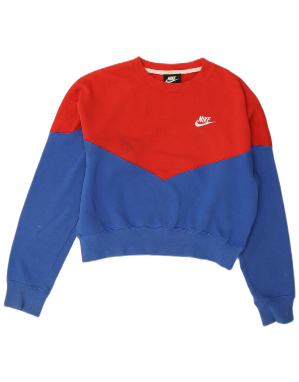 Moletom feminino Nike Crop Jumper UK 10 pequeno vermelho colorblock algodão