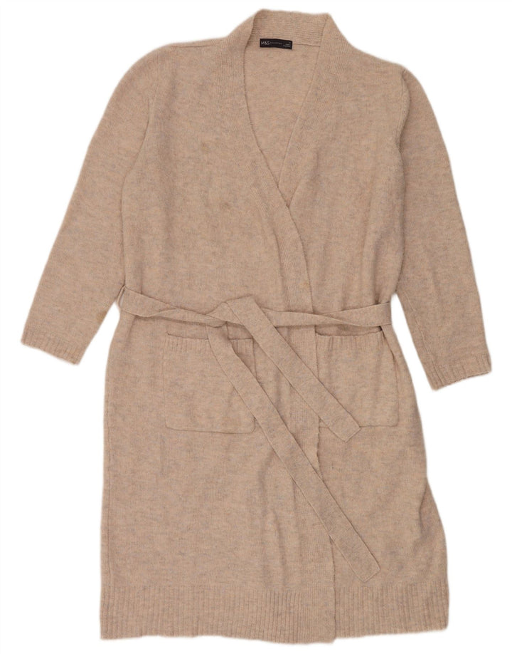 Suéter cardigã feminino Longline da Marks & Spencer Reino Unido 14 médio bege