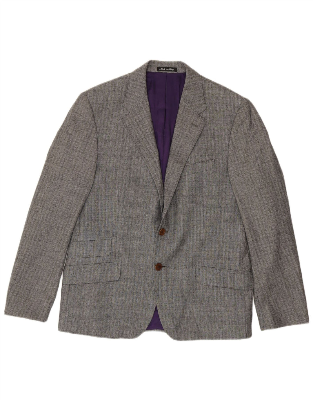 Jaqueta blazer masculina de 2 botões Paul Smith Reino Unido 40 lã listrada cinza grande
