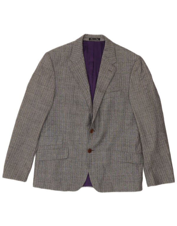 Jaqueta blazer masculina de 2 botões Paul Smith Reino Unido 40 lã listrada cinza grande