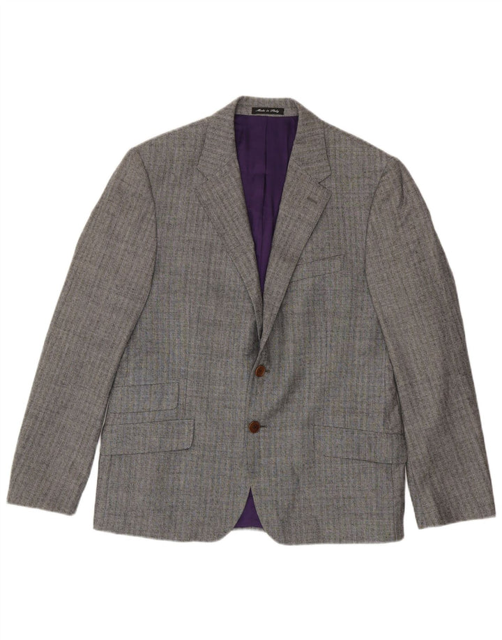Jaqueta blazer masculina de 2 botões Paul Smith Reino Unido 40 lã listrada cinza grande