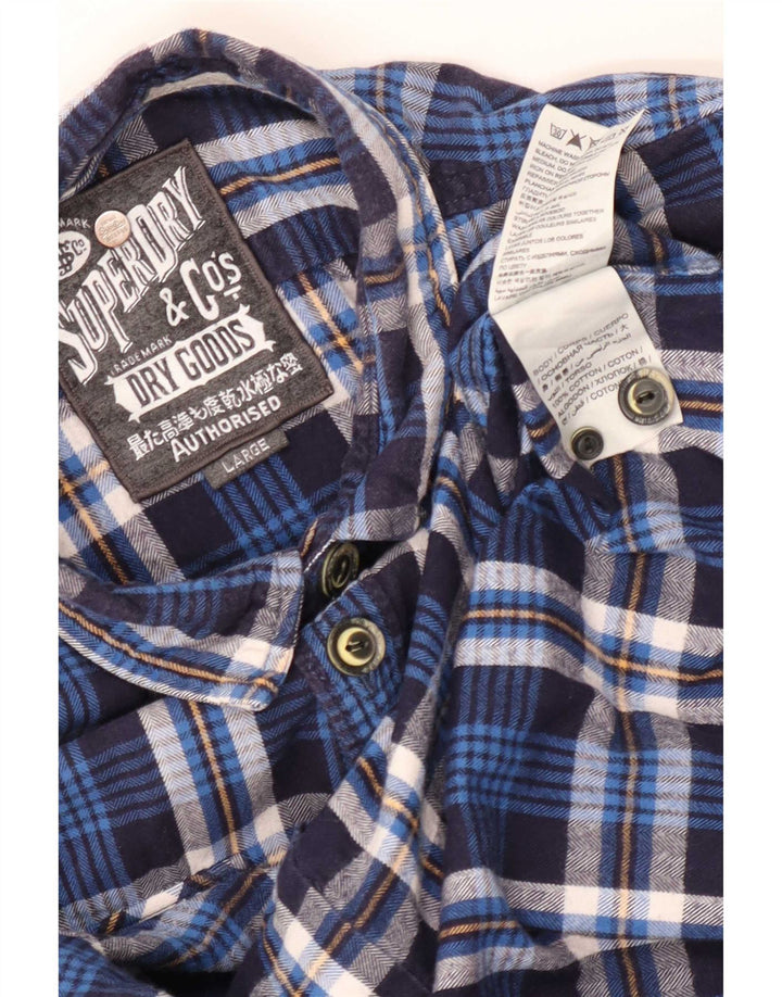 Camisa masculina de flanela Superdry grande algodão xadrez azul marinho