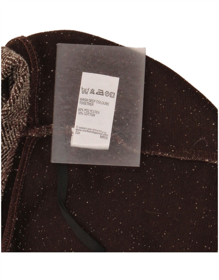 Saia midi feminina Marks & Spencer Reino Unido 18 XL W36 poliéster espinha de peixe marrom