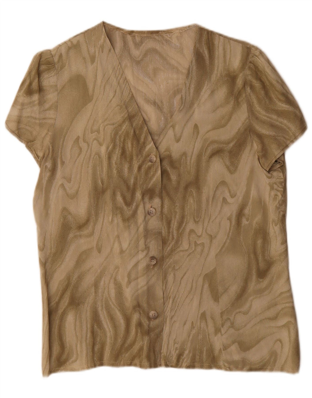 Blusa feminina vintage com estampa abstrata de manga curta UK 16 grande cáqui