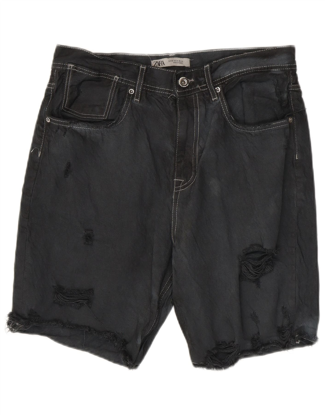 ZARA Shorts jeans masculino desgastado UE 40 médio W31 algodão cinza