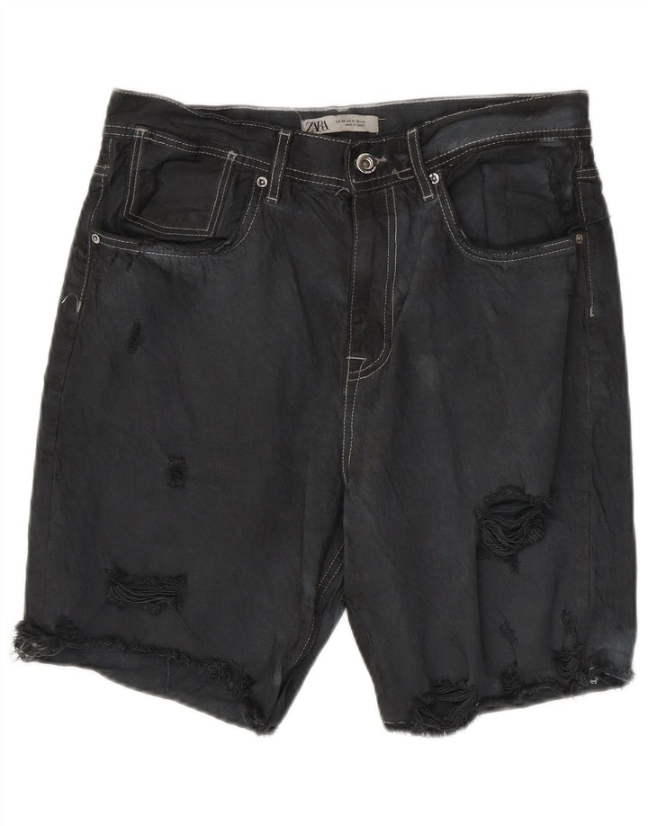 ZARA Shorts jeans masculino desgastado UE 40 médio W31 algodão cinza