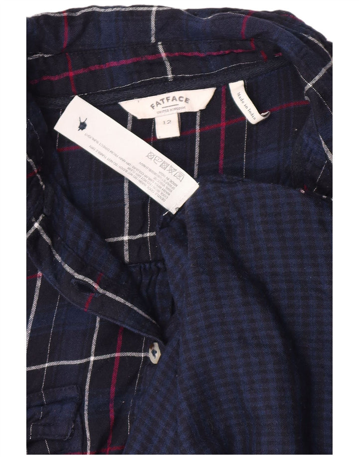 Camisa feminina de flanela Fat Face Reino Unido 12 Viscose xadrez azul marinho médio