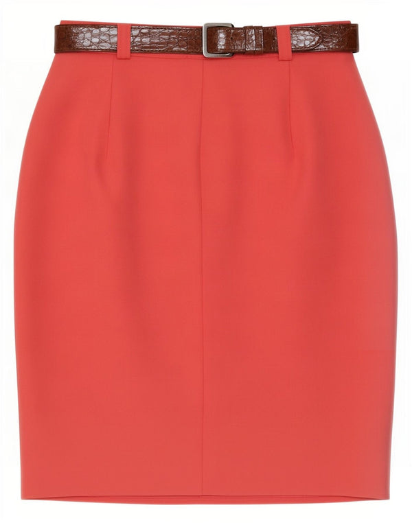 Saia lápis feminina vintage médio W28 poliéster rosa