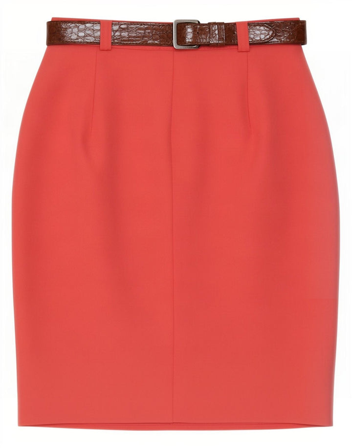 Saia lápis feminina vintage médio W28 poliéster rosa
