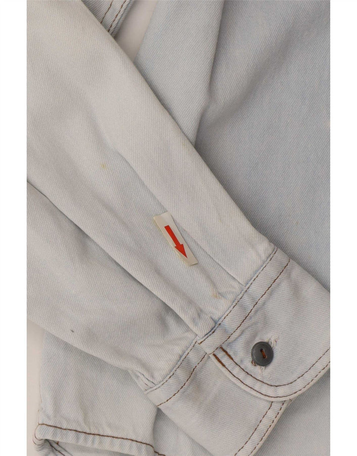 Camisa jeans masculina uniforme grande azul