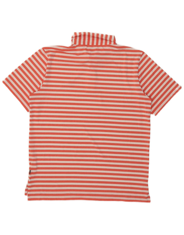 Camisa polo masculina de golfe Calvin Klein poliéster listrado laranja médio