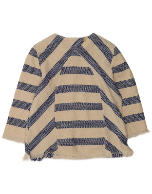 Zara blusa feminina manga 3/4 top UK 12 médio off white algodão listrado