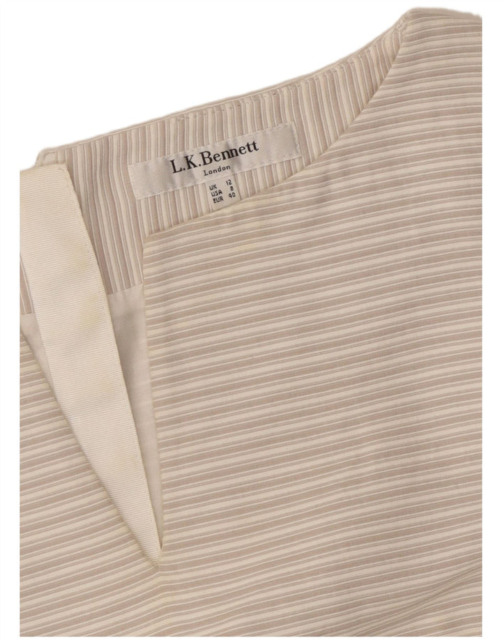 L.K. Vestido feminino BENNETT sem mangas com bainha UK 12 listrado cinza médio