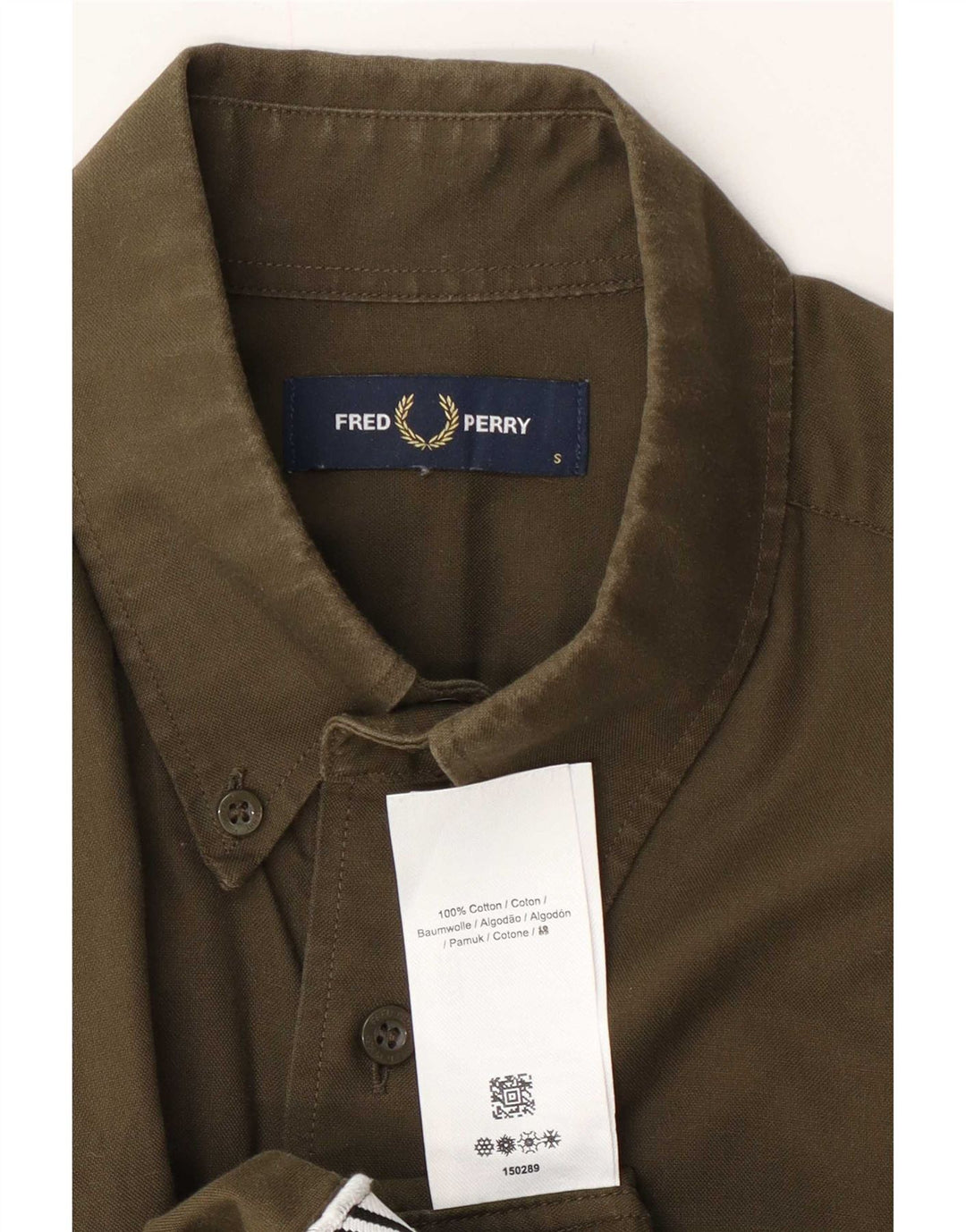 Camisa masculina Fred Perry pequena de algodão cáqui