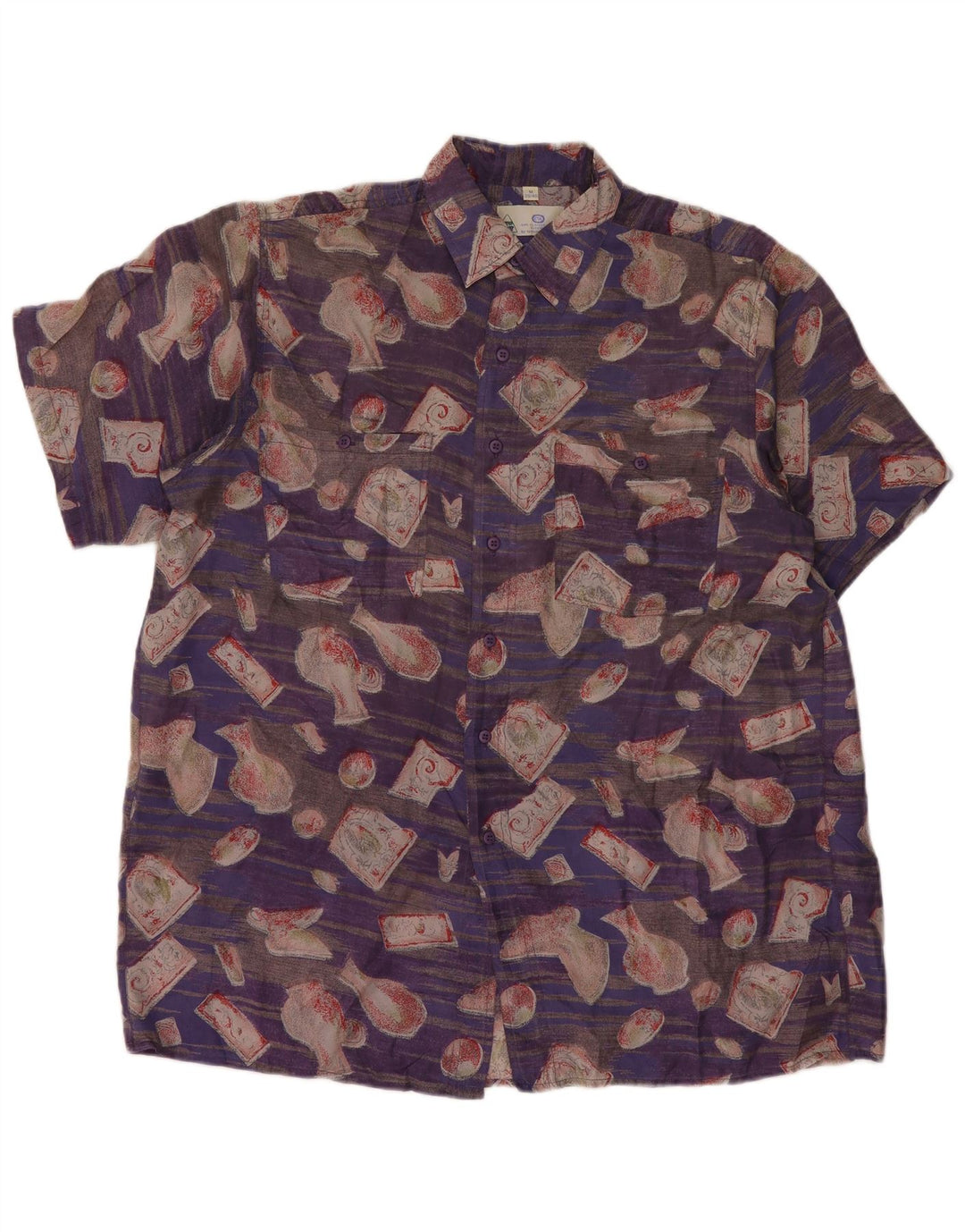 Novo Rápido masculino camisa de manga curta tamanho 39/40 médio roxo retalhos seda