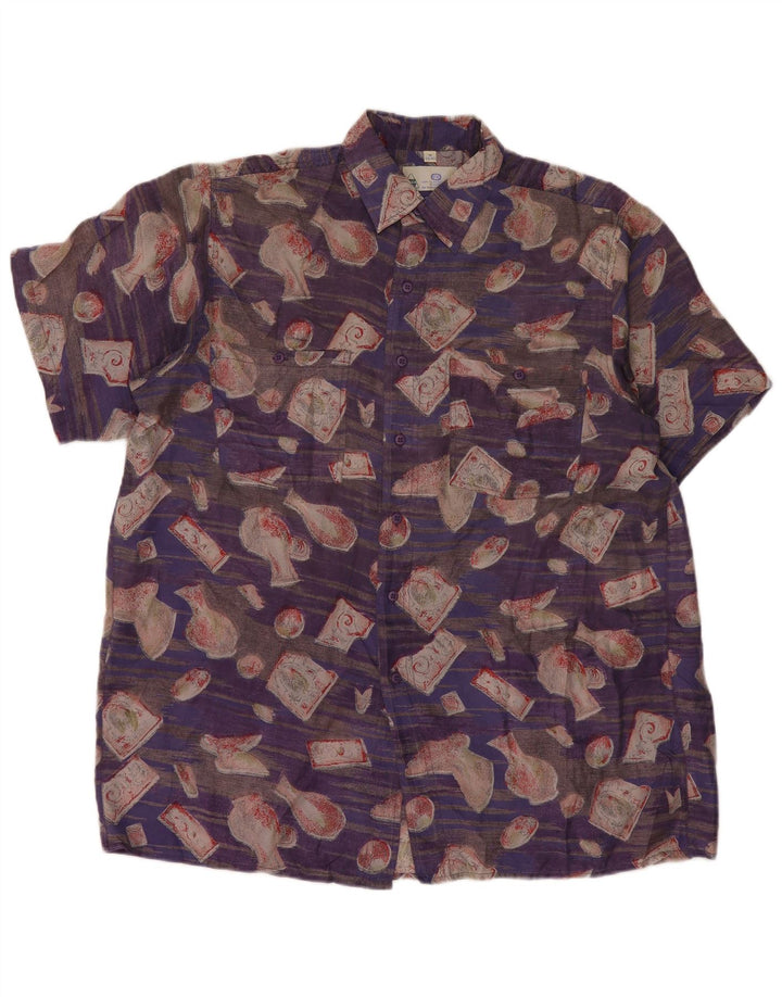 Novo Rápido masculino camisa de manga curta tamanho 39/40 médio roxo retalhos seda