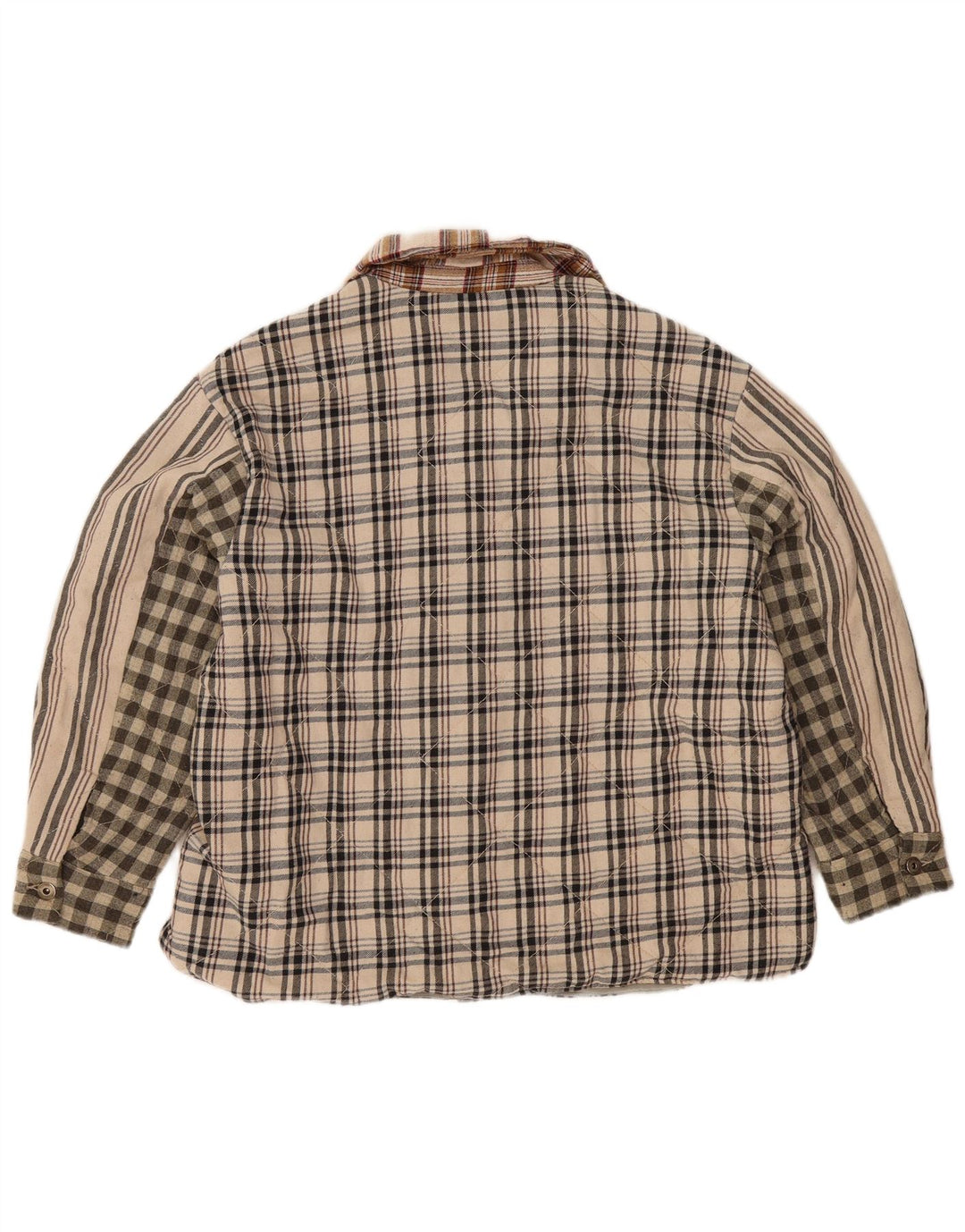 Camisa feminina de flanela lenhador Zara Reino Unido 16 grande poliéster bege patchwork