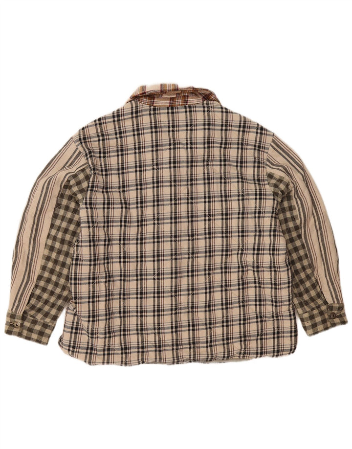 Camisa feminina de flanela lenhador Zara Reino Unido 16 grande poliéster bege patchwork