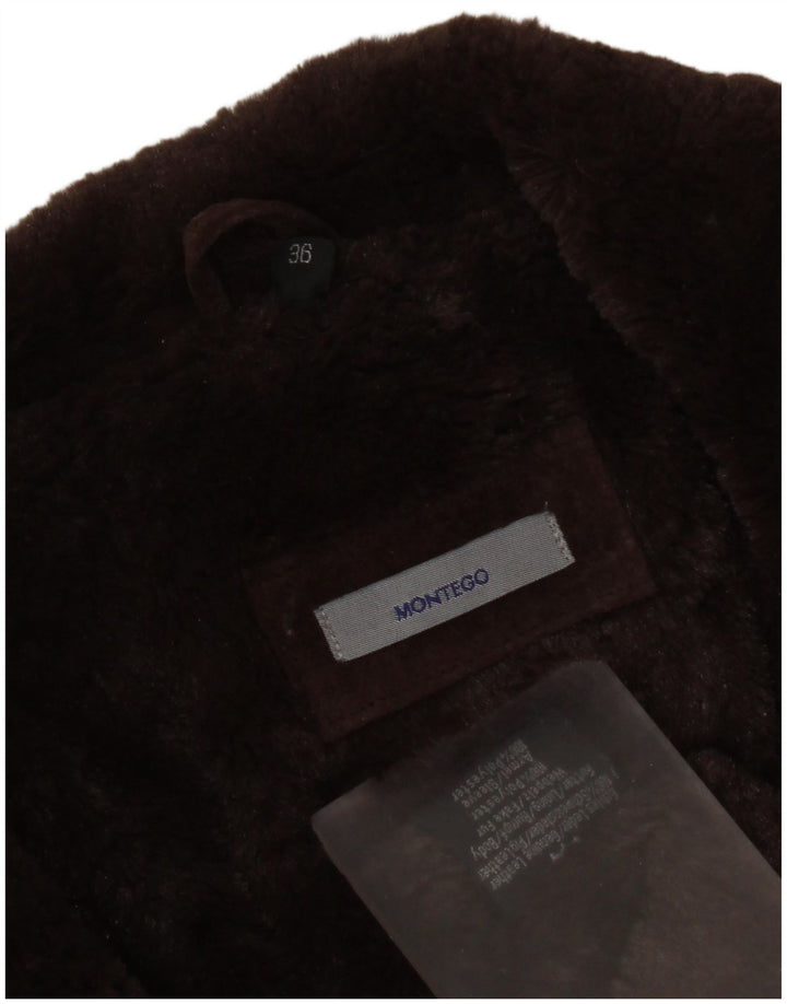 Jaqueta feminina Shearling Montego EU 36 pequena couro marrom